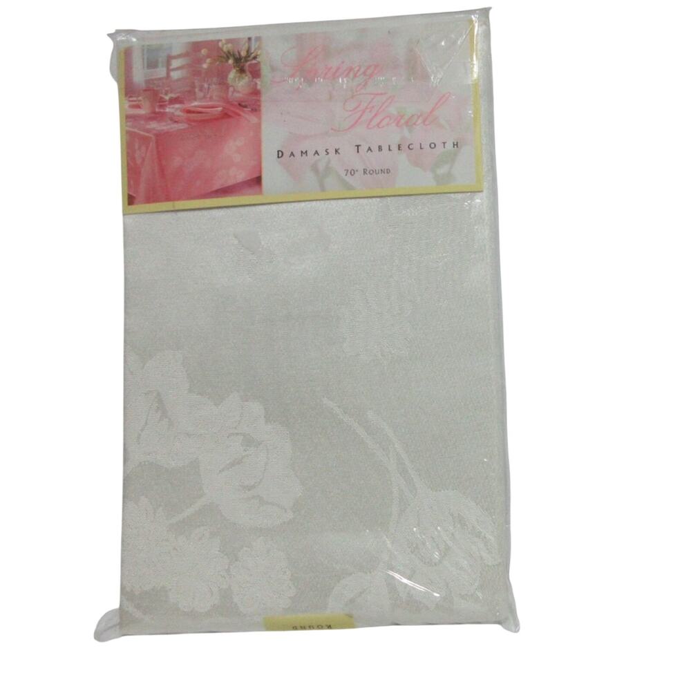 ROYALTY DAMASK IVORY COTTON BLEND 70" ROUND DAMASK TABLECLOTH Floral New